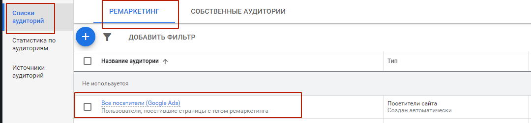 список ремаркетинга в Google Ads