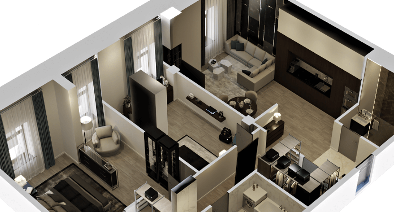 Визуализация квартиры в стиле модерн в планировщике Planoplan