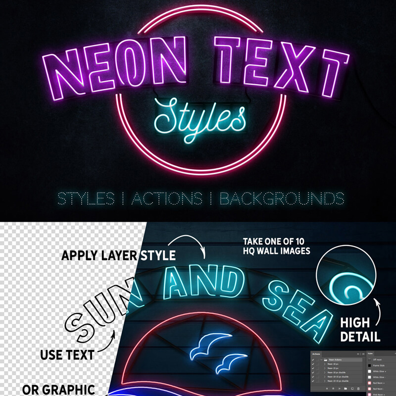 Бандл Neon Text Layer Styles & Extras