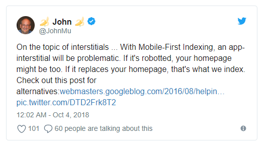 Google: межстраничные объявления – проблема для mobile-first индекса