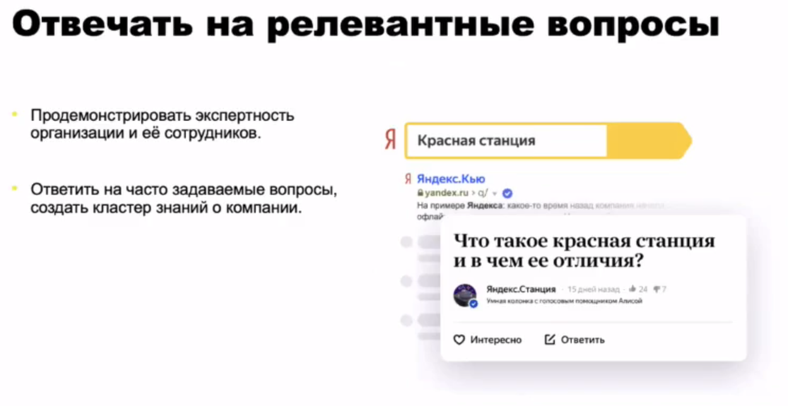 Ответы на релевантные вопросы от лица бренда в Яндекс.Кью
