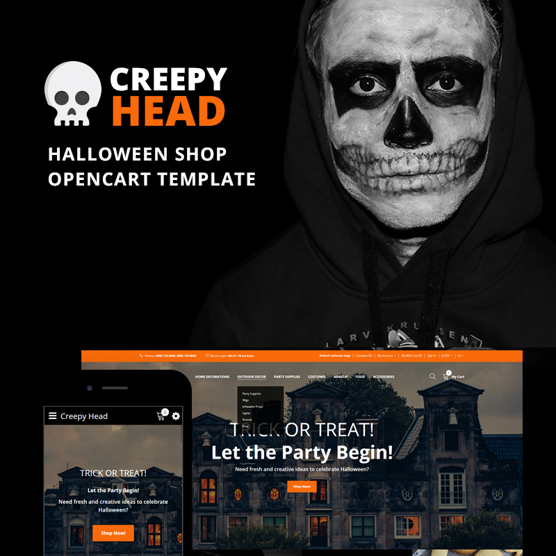 OpenCart шаблон Creepy Head – Halloween Shop