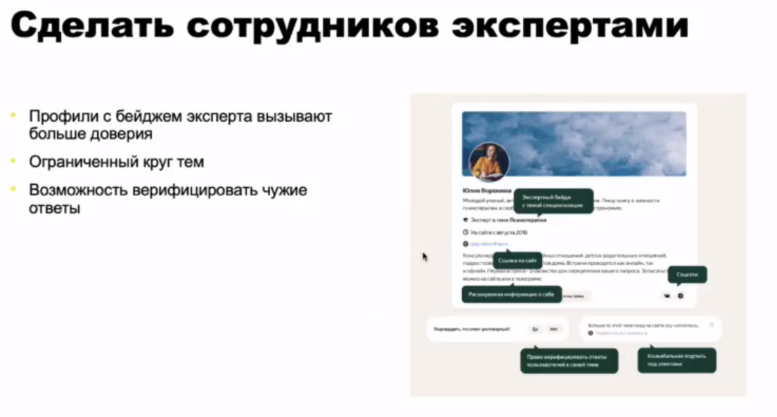 Экспертная страница в Яндекс.Кью