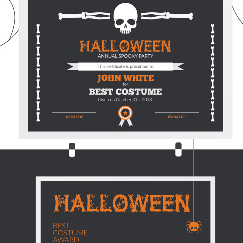 Halloween Best Costume Award Certificate Template