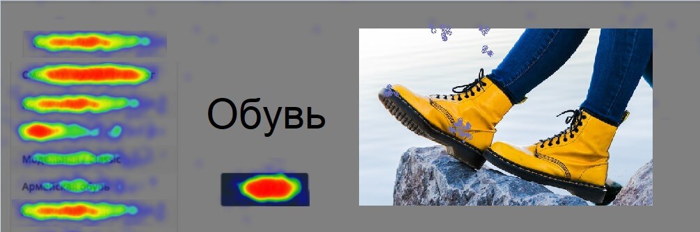 Фрагмент тепловой карты кликов в Яндекс Метрике