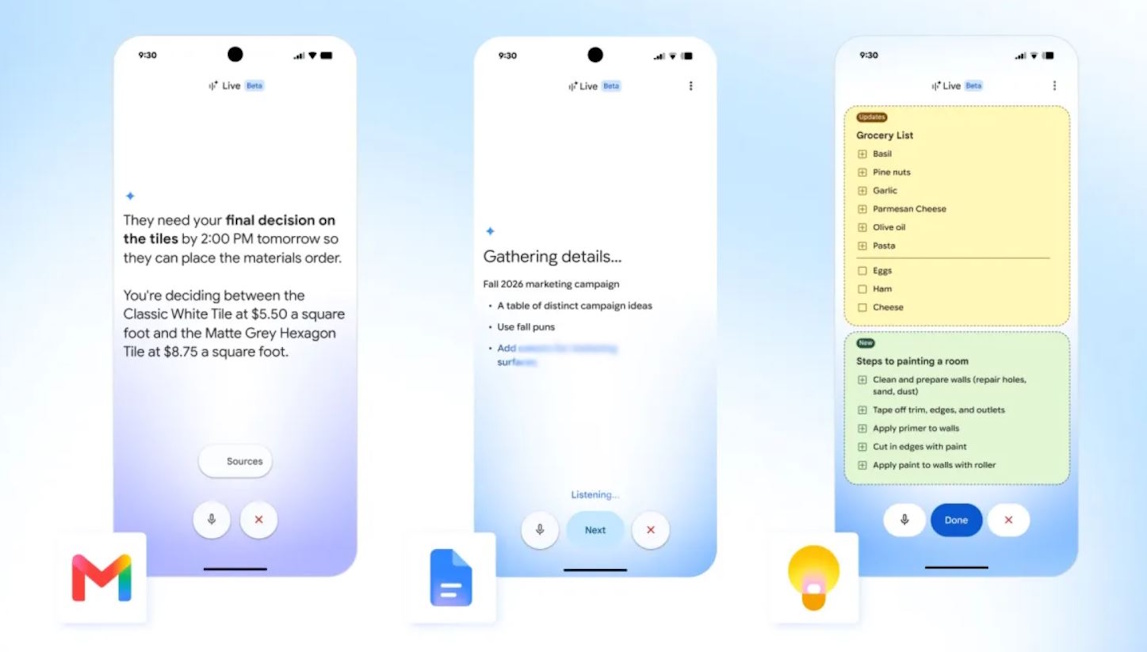 Google внедряет голосовое взаимодействие с ИИ в Gmail, Docs и Keep