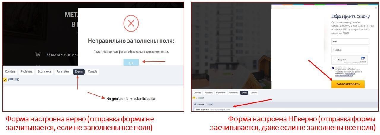 Варианты настройки цели «Отправка формы» Варианты настройки цели «Отправка формы»