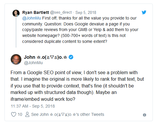 Google: мы не возражаем против копирования на сайт отзывов из других ресурсов
