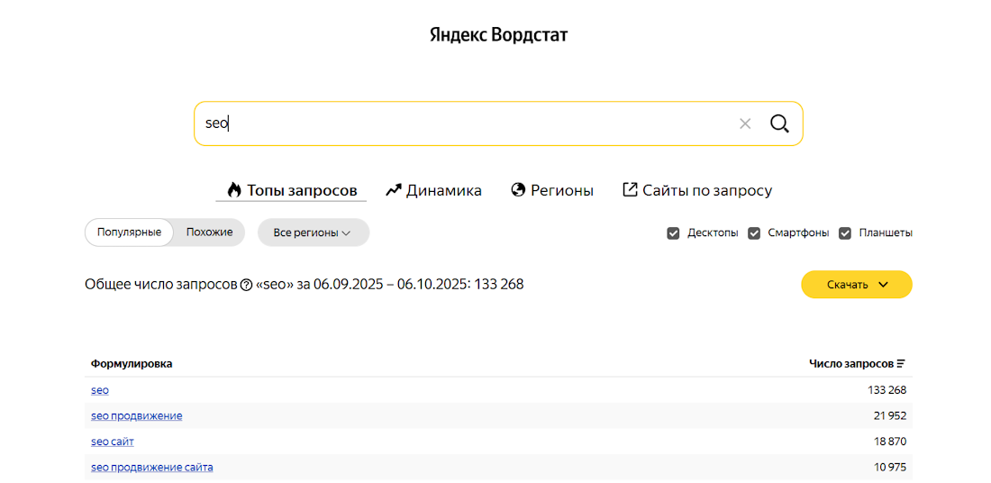 Яндекс Вордстат