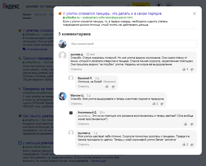 В сниппетах Яндекса появились комментарии