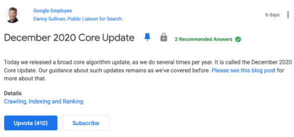Анонсы Core Update в Google