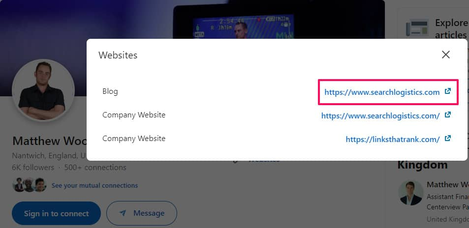 Ссылки в LinkedIn