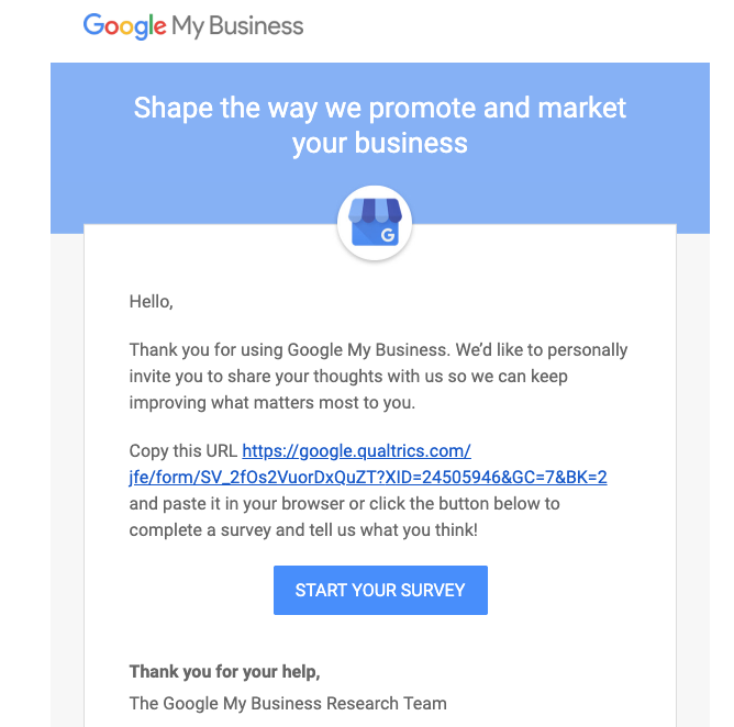 Опрос Google Мой бизнес
