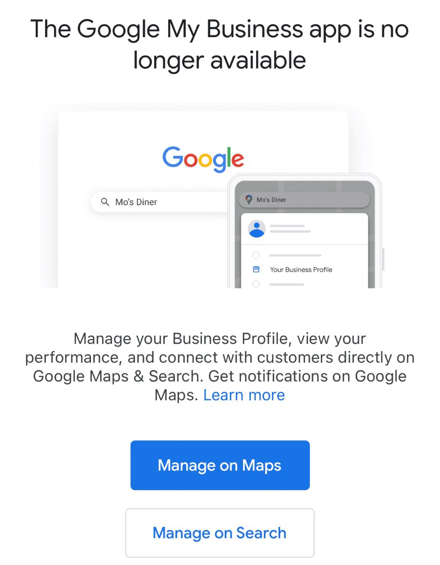 Google прекратил поддержку приложения Google My Business