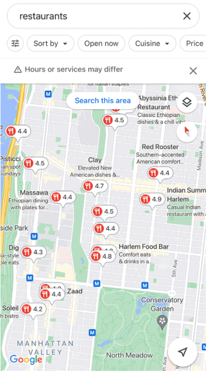 Google показывает средние оценки ресторанов на Картах