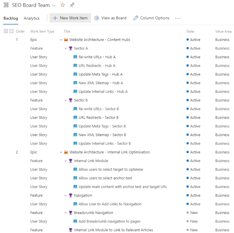 Пример бэклога