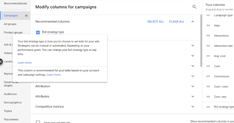 Google Ads начал рекомендовать пользователям столбцы
