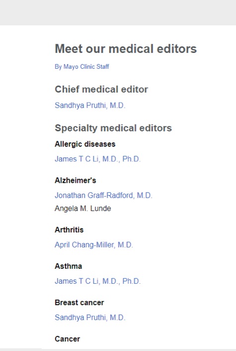 список медицинских редакторов по подразделениям