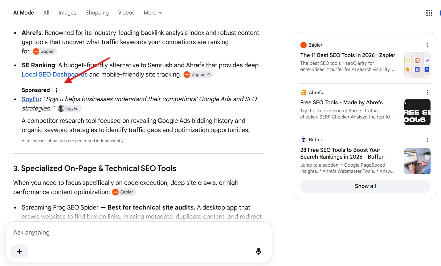 Google тестирует текстовые рекламные ссылки в AI Mode