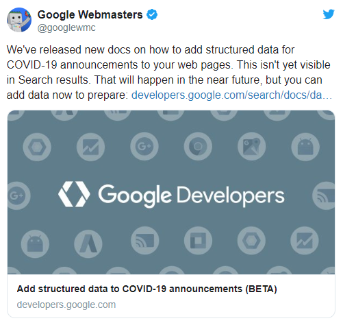 Google добавит поддержку нового типа разметки в результатах поиска для сообщений, которые затрагивают тему про коронавирус